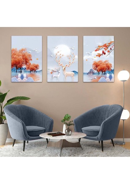 Geyik Soyut Desen 3'lü Mdf Tablo Set fiyatları