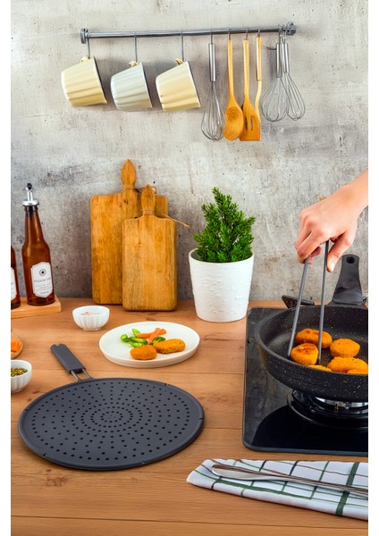 2 Parça Antrasit Silikon Kızartma Seti Yağ Sıçratmaz Maşa fiyatları