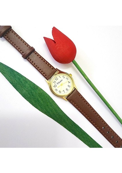Retro Kadın Kol Saati, Vintage Tasarım, Klasik Tasarım, Altın / Gold Rengi, Minimal, Kayışlı fırsatları