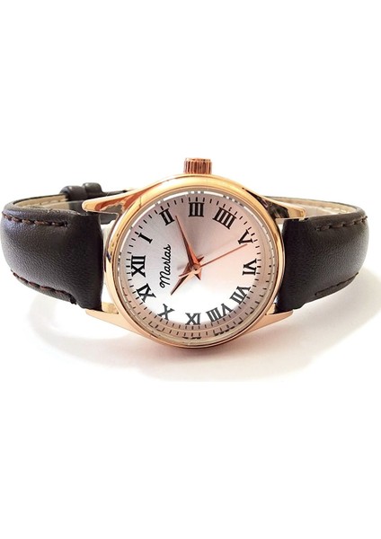 Retro Kadın Kol Saati, Roma Rakamlı Kadran, Vintage, Minimal, Rose Gold, Kahverengi Kordon fiyatları