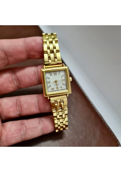 Tekno Trust Altın Rengi Roma Rakamlı Minimal Köşeli Retro/vintage Tasarım Kadın Kol Saat modelleri