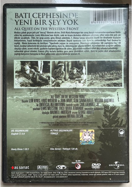 Batı Cephesinde Yeni Bir Şey Yok DVD