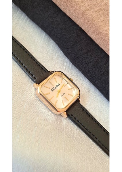 Retro Kadın Kol Saati, Vintage Tasarım, Minimal Tasarım Gold Rengi Siyah Kayış fiyatları