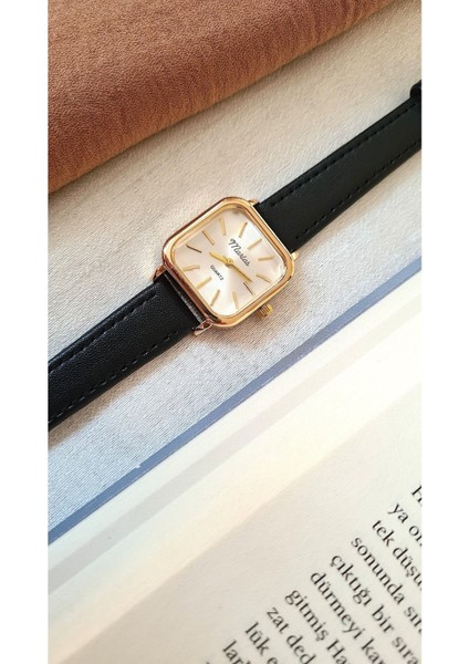 Retro Kadın Kol Saati, Vintage Tasarım, Minimal Tasarım Gold Rengi Siyah Kayış fırsatları