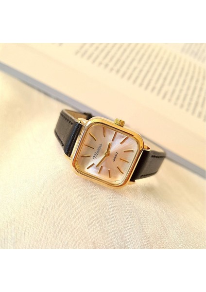 Retro Kadın Kol Saati, Vintage Tasarım, Minimal Tasarım Gold Rengi Siyah Kayış indirimleri
