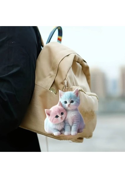 Kedi Figürlü 3 Boyutlu Anahtarlık ve Araba Dikiz Ayna Süsü (Kardeş)