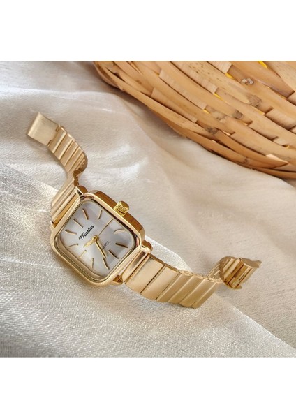 Retro Kadın Kol Saati, Vintage Tasarım, Minimal Tasarım, Gold Rengi Metal Kordon indirimleri