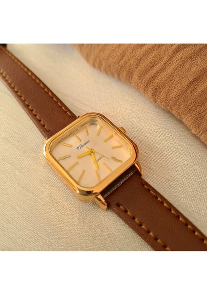 Retro Kadın Kol Saati Vintage Tasarım Gold Rengi Açık Kahverengi Camel modelleri