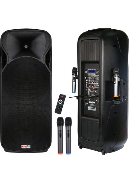 LS-P1515 Mikrofonlu Şarjlı Taşınabilir Portatif Kule Ses Sistemi Seti 2x15 inç 1700W