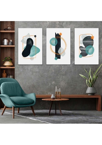 Soyut Desen 3'lü Mdf Tablo Set