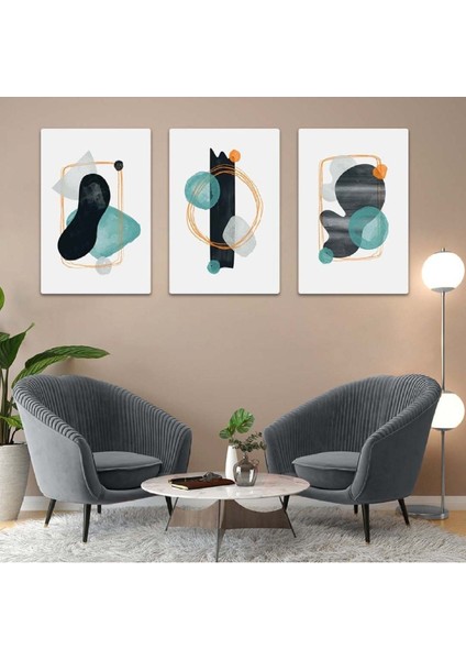 Soyut Desen 3'lü Mdf Tablo Set