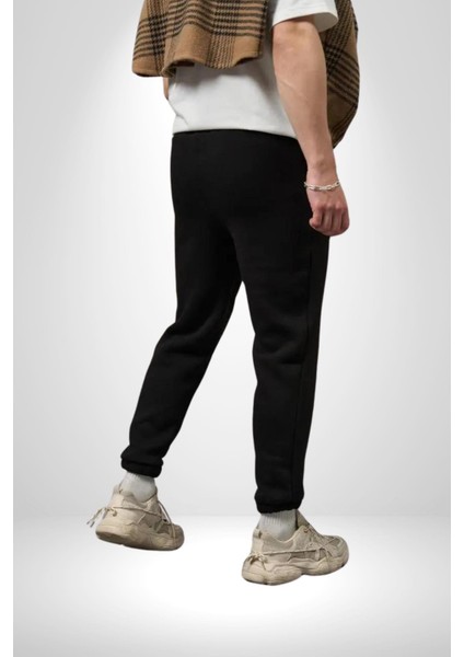 Kırmızı Gül Kaos Erkek Kadın Siyah Lastikli Bel Paca Eşofman Altı