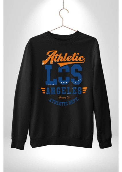 Atletic Los Angeles Erkek Kadın Unisex Dijital Baskılı Siyah Sweatshirt