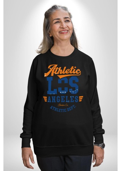 Atletic Los Angeles Erkek Kadın Unisex Dijital Baskılı Siyah Sweatshirt