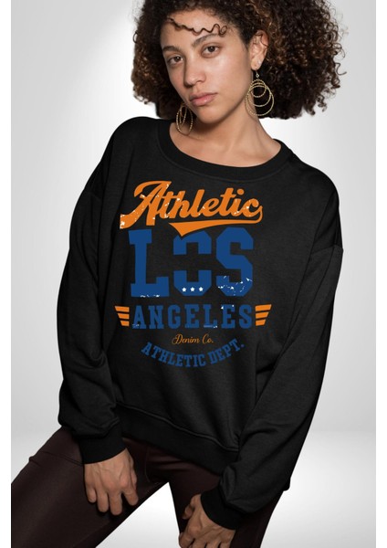 Atletic Los Angeles Erkek Kadın Unisex Dijital Baskılı Siyah Sweatshirt