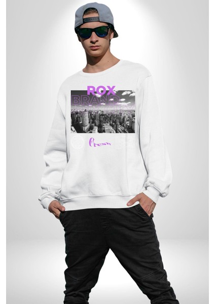 Rox Markası Şehir Tasarımı Erkek Kadın Unisex Dijital Baskılı Beyaz Sweatshirt fiyatları