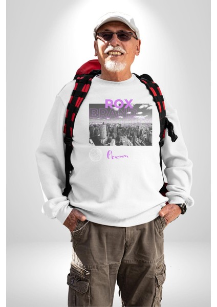 Rox Markası Şehir Tasarımı Erkek Kadın Unisex Dijital Baskılı Beyaz Sweatshirt modelleri