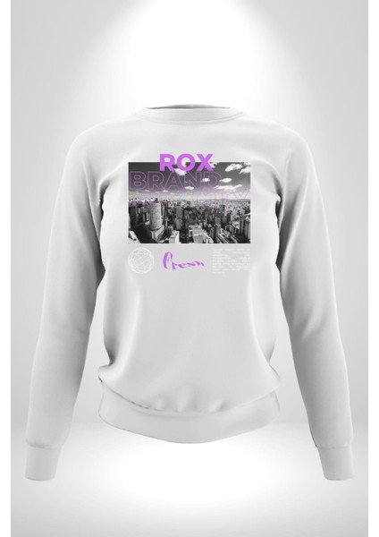 Rox Markası Şehir Tasarımı Erkek Kadın Unisex Dijital Baskılı Beyaz Sweatshirt fırsatları
