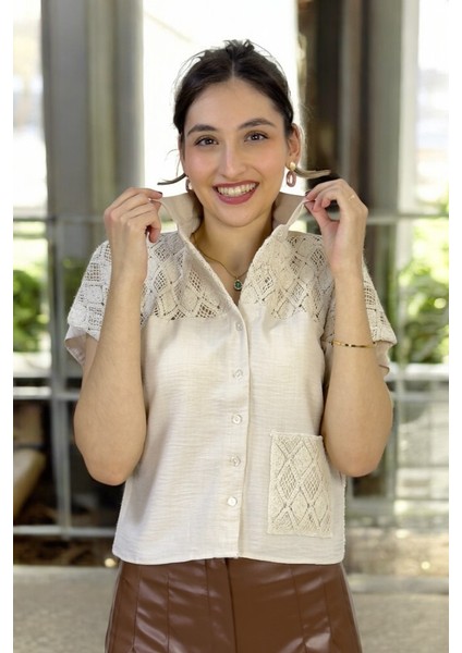 Yagmur Beren Yaka Dantelli Tasarım Gömlek modelleri