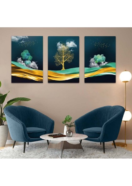 Soyut Desen 3'lü Mdf Tablo Set