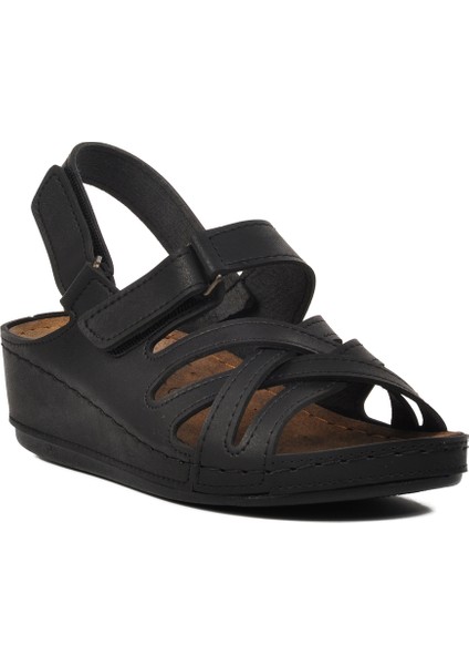 Siyah Kadın Düz Sandalet