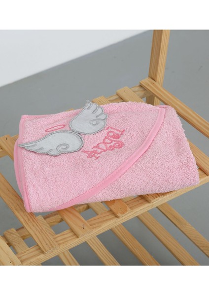 %100 Pamuk Yenidoğan Bebek Kundak Nakışlı Banyo Havlu Pembe