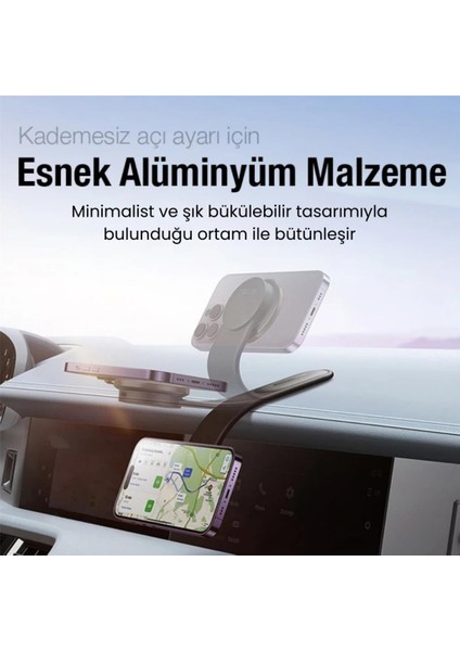 Alüminyum Elastik Katlanabilir Mgsafe Uyumlu Araç Içi Telefon Tutucu Masaüstü Telefon Tutucu