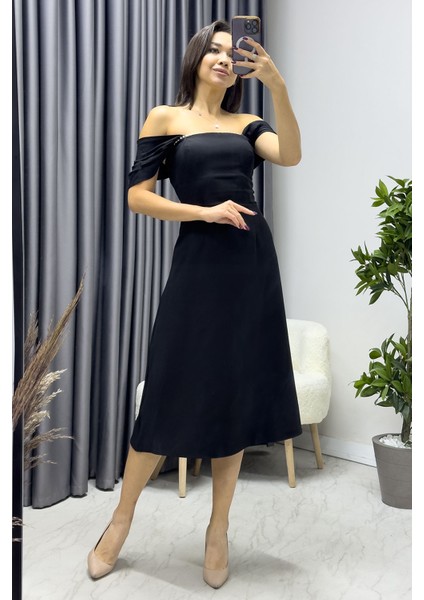 Kadın Kloş Inci Detay Elbise Bebe Mavi, Siyah, Kırmızı, Beyaz, Yeşil