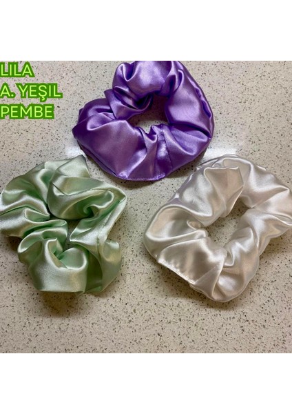 3’lü Premium Saten Saç Tokası Seti - Özel Hediye Kutusunda (Lila, A. Yeşil, Pembe)