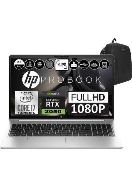 Probook 450 G10 Intel Core I7 1355U 64GB 2tb SSD RTX2050-4GB Windows 11 Home 15.6" Fhd Taşınabilir Bilgisayar 816A3EAH12 + Weblegelsin Çanta