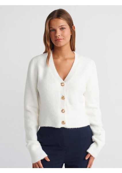 60273 Kadın V Yaka Düğmeli Triko Hırka modelleri