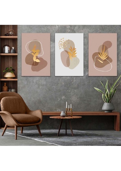 Soyut Desen Şekiller 3'lü Mdf Tablo Set
