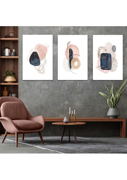 Soyut Desen Taş 3'lü Mdf Tablo Set