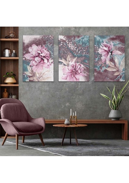 Kolaj Çizim Çiçek 3'lü Mdf Tablo Set