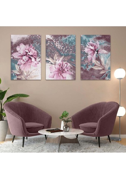 Kolaj Çizim Çiçek 3'lü Mdf Tablo Set