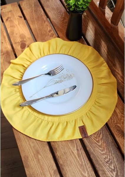 Lizbon Keten Yuvarlak Fırfırlı 2 Li Vintage Amerikan Servis Sarı 40 x 40