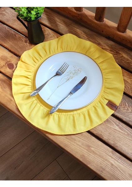 Lizbon Keten Yuvarlak Fırfırlı 2 Li Vintage Amerikan Servis Sarı 40 x 40 fiyatları