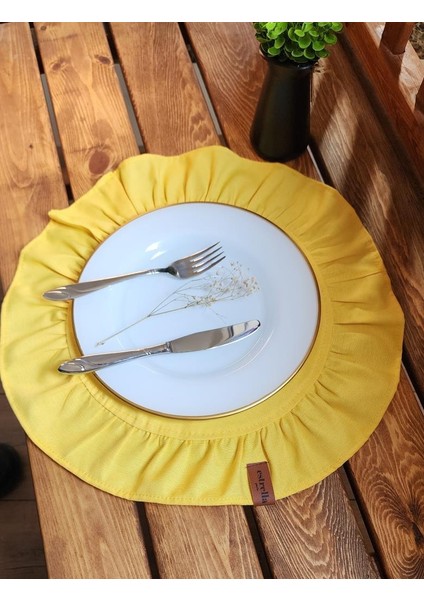 Lizbon Keten Yuvarlak Fırfırlı 2 Li Vintage Amerikan Servis Sarı 40 x 40 modelleri