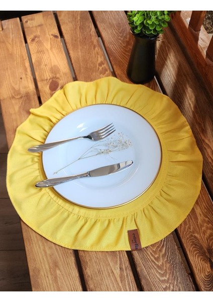 Lizbon Keten Yuvarlak Fırfırlı 2 Li Vintage Amerikan Servis Sarı 40 x 40 fırsatları