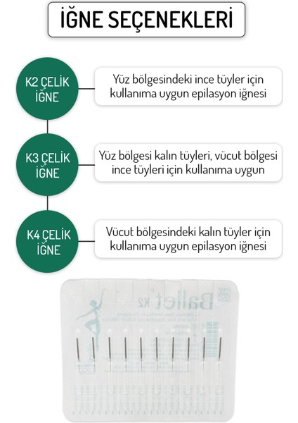 10 Adet K3 Gümüş Epilasyon İğnesi 10'lu K3 Çelik İğne modelleri