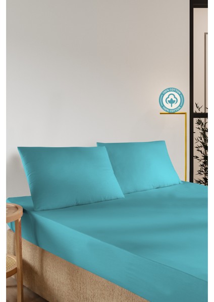 Cemeteks Firuze %100 Pamuk Doğal Tek Kişilik Ranforce Kumaş Lastikli Çarşaf + Yastık Kılıfı Seti /100X200/120X200/ 30CM Yükseklik fiyatları