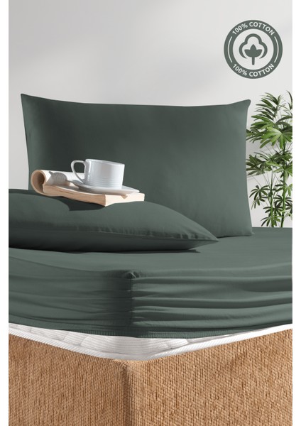 Cemeteks Firuze %100 Pamuk Doğal Tek Kişilik Ranforce Kumaş Lastikli Çarşaf + Yastık Kılıfı Seti /100X200/120X200/ 30CM Yükseklik