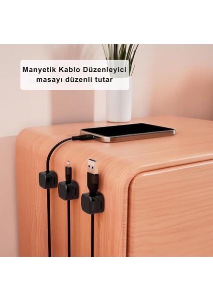 6 Adet Set Yapışkanlı Manyetik Kapaklı Kablo Düzenleyici Kablo Organizer Kablo Düzenleyici