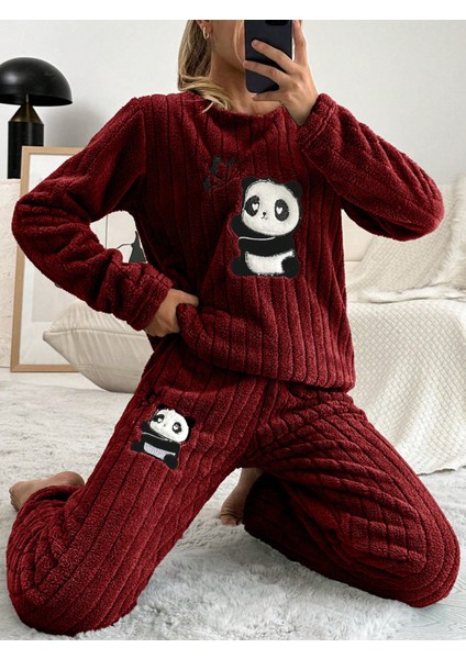 Panda Nakışlı Raporlu Wellsoft Ikili Kadın Pijama Takımı VG060