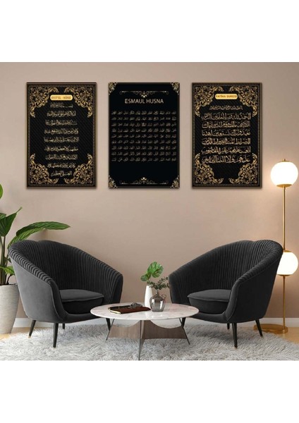 Esmaül Hüsna, Ayetel Kürsi, Fatiha Süresi Dini 3'lü Mdf Tablo Set fiyatları