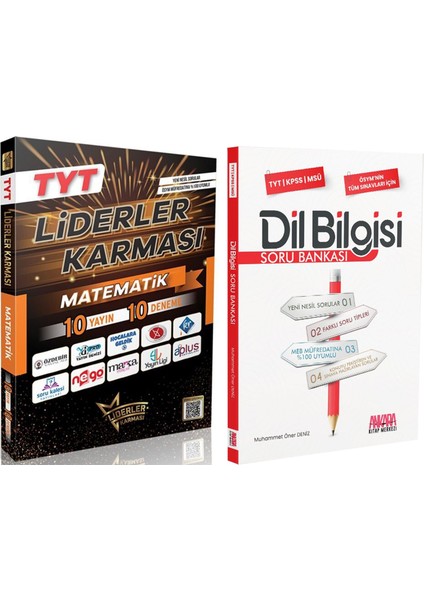 TYT Matematik 10 Yayın 10 Deneme Kitabı ve Akm Dil Bilgisi Soru Bankası Seti 2 Kitap