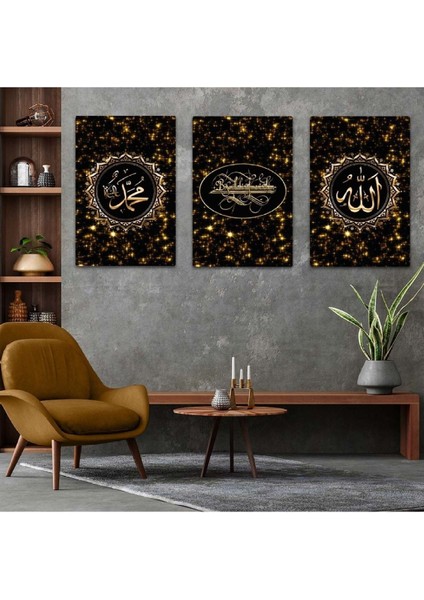Hz Muhammed Ve Allah Lafzı Dini 3'lü Mdf Tablo Set