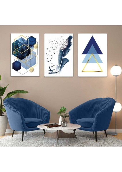 Mavi Renkli 3'lü Mdf Tablo Set fiyatları