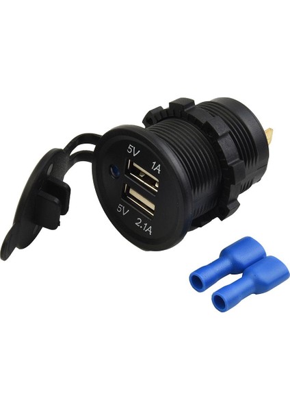 SE-2406 Su Geçirmez Kapaklı 12-24V Çift USB Tekne Araba Şarj Soketi 2'li 5V/1A - 5V/2.1A USB Şarj