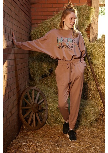 Kadın Yazı Baskılı "we Are Happy" Pijama Takımı